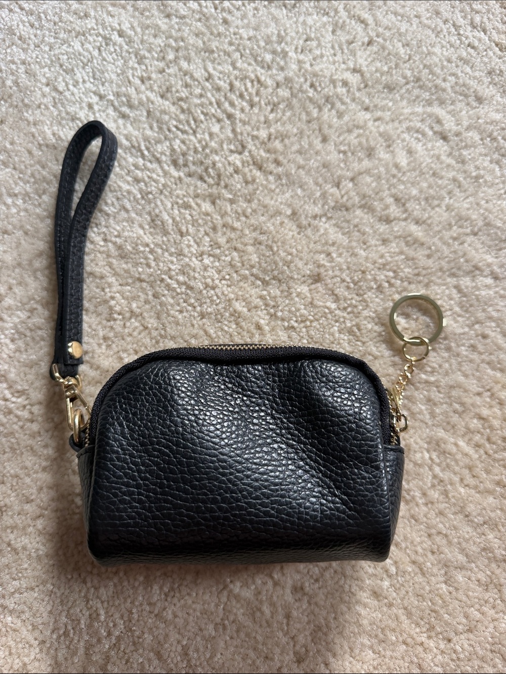 Black Pebbled Leather Wristlet Pouch